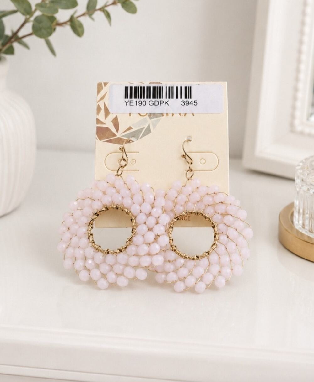 Pomina Pink Round Beaded Earrings New